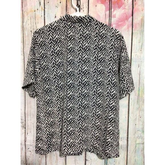 Impressions of California Black & White Blouse Tie Accent Pearl Button Size 16 ❤ - Picture 8 of 12